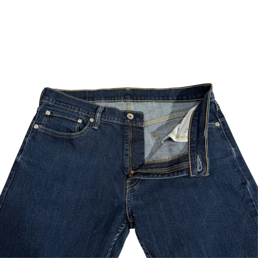 Levis Straight Fit Dark Wash Denim Stretch Jeans Mens 32x30 Indigo Blue No Tag